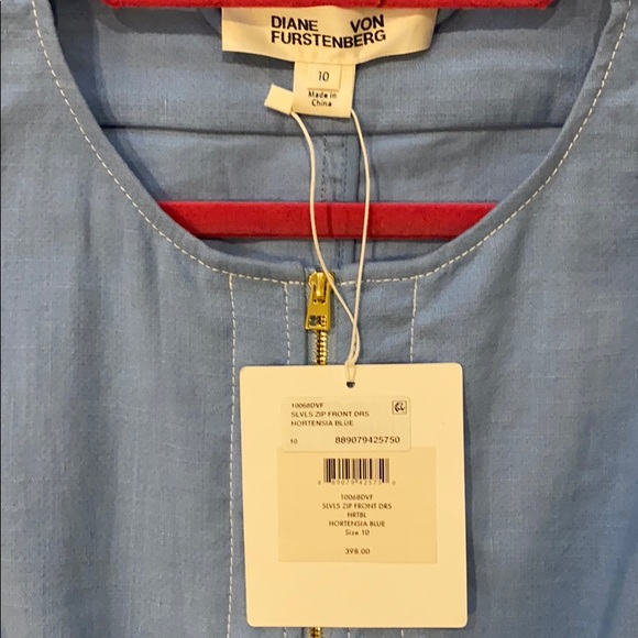 DVF Pale Blue Zip-up Dress w/ Belt - Picture 3 of 5